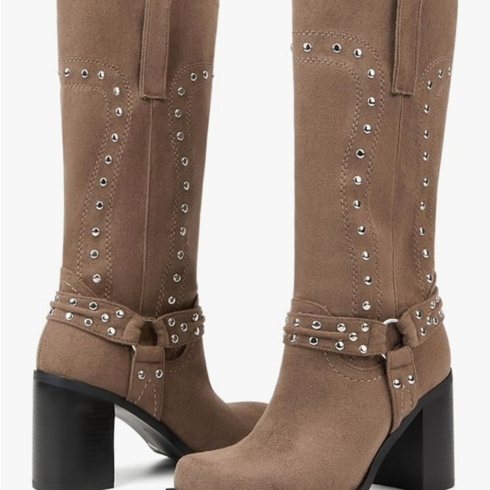 Arqa Studded Square Toe Riding Boots for Women